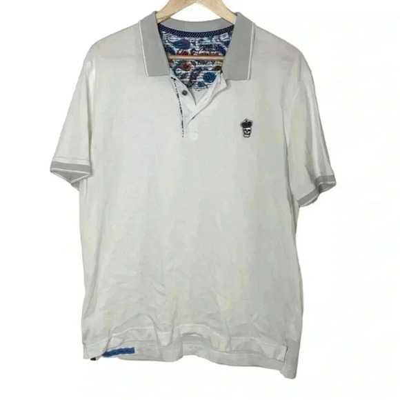 Robert Graham Mens White 100% Cotton Scull Polo Shirt - Picture 1 of 7